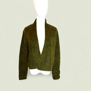 Eileen Fisher size S/P mohair open‎ army green cardigan sweater